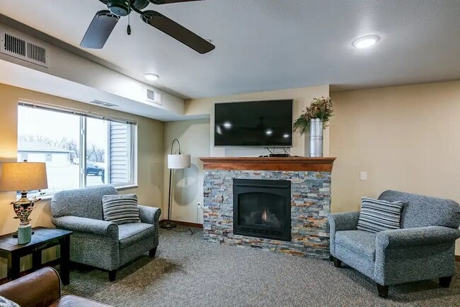Cozy fireplace in the Community Room