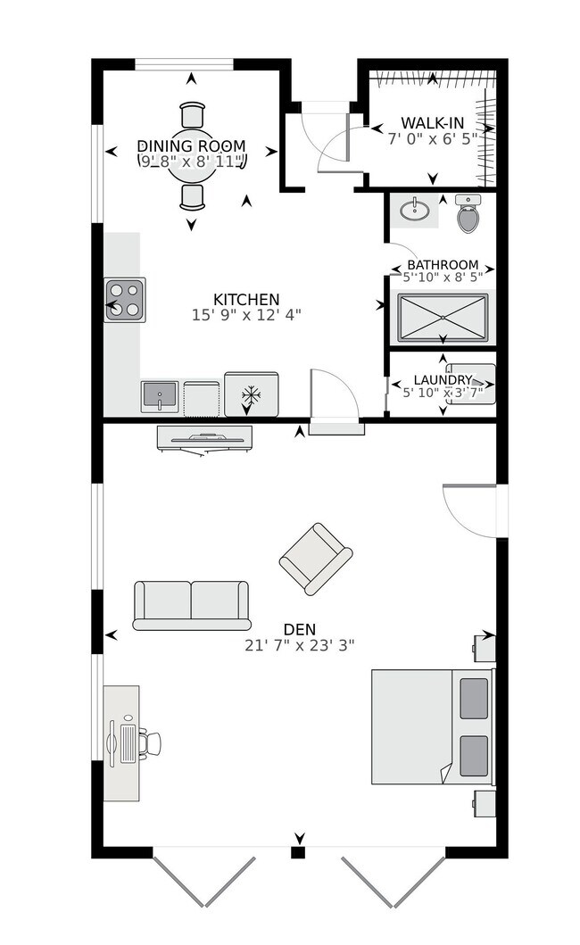 Floorplan with front room as a bedroom/den/office - 428 W Solidelle St Unit B