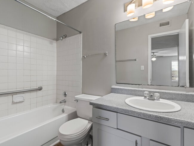 Our Montgomery apartments feature functional bathrooms with quality fixtures and vanity sink, professionally operated by Highlands Vista Group.