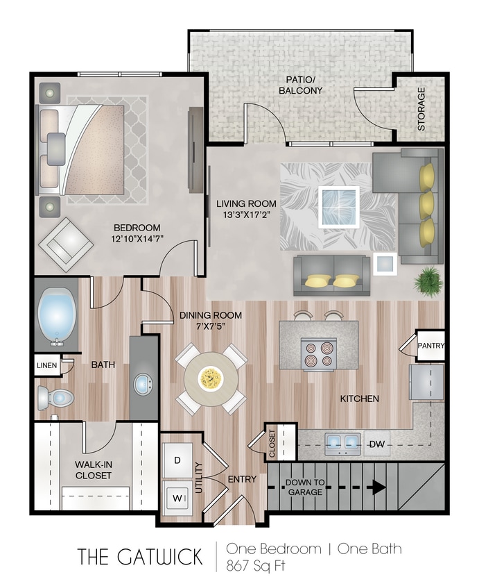 Floor Plan - The Gatwick | 1 Bed | 1 Bath | 11F-GNR