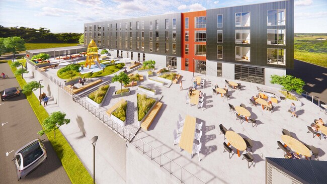 Ariel view of outdoor seating area