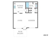 Studio = 498 sq ft.