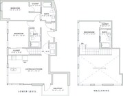 1,143 square foot two bedroom, three bath apartment home with mezzanine