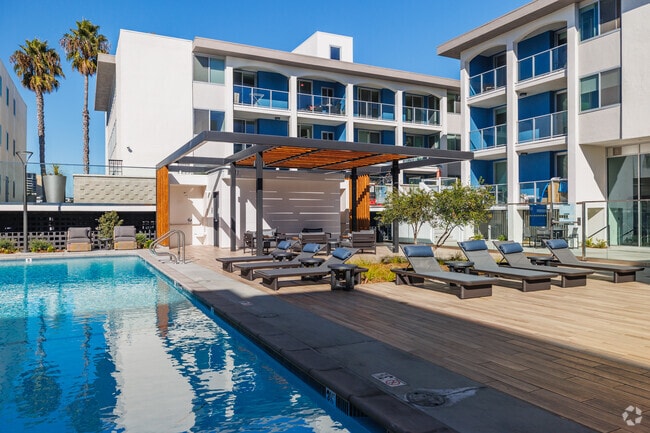 Outdoor sitting area by pool