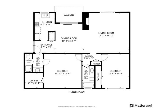 2BR, 2BA - 1,411SF - Floorplan