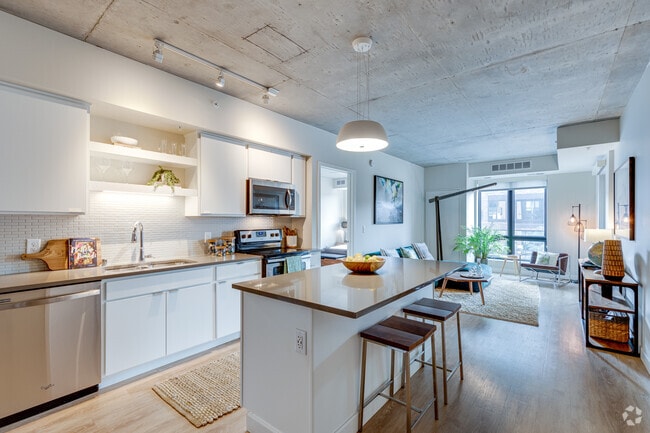 2 BR, 1BA - Kitchen and Living Room - HQ Apartments