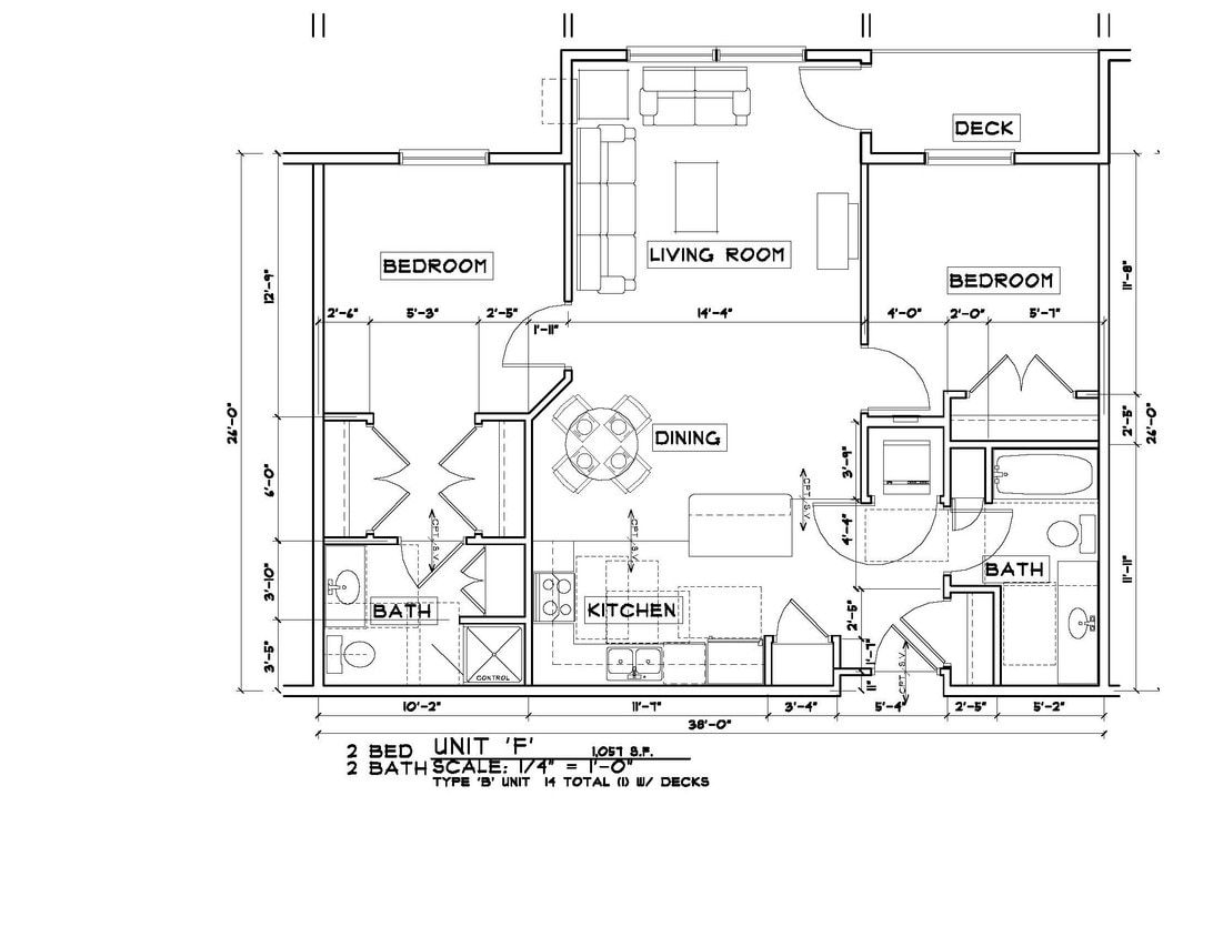 Floor Plan - Two bedroom/ 1 3/4 Bath