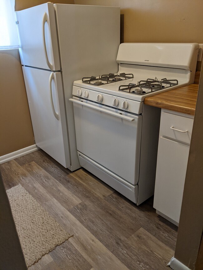 Kitchen: Gas range, refrigerator - 109 Washington Avenue