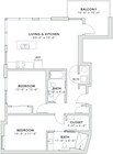 934 square foot two bedroom, two bath apartment home