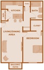 Upgraded 1 Bedroom, 1 Bath Floor Plan