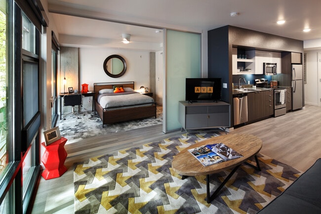 Bedroom, Living Room, and Kitchen