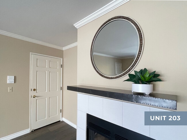 Cozy fireplace with BRAND NEW mantel & mirror