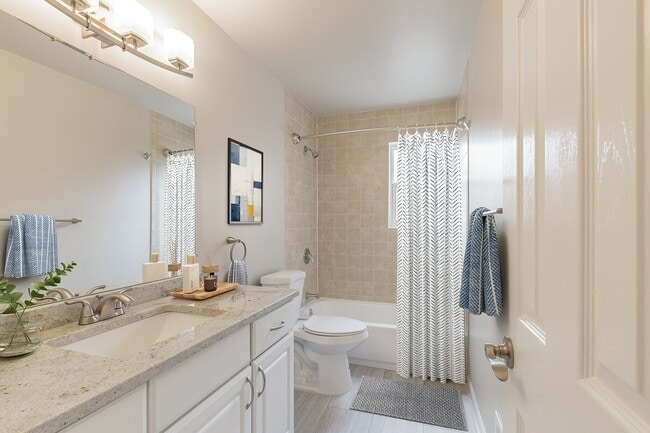 Elevate your daily routine in the stylish bathroom of Eagle Rock Apartments at North Plainfield. Thoughtfully designed with modern fixtures and elegant finishes, this space combines functionality and comfort. Schedule your tour today!