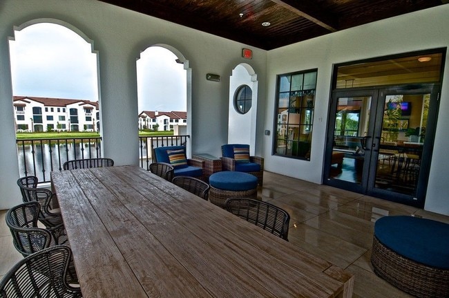 Outside Clubhouse Dining with a Lake View