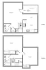 Two-Bedroom, One and a half-Bathroom 2D Floor Plan Layout