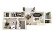 1BR/1BA 586 sqft