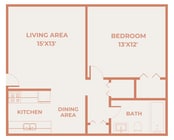 Classic 1 Bedroom, 1 Bathroom Floor Plan