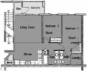 2BR/1.5BA Floor Plan