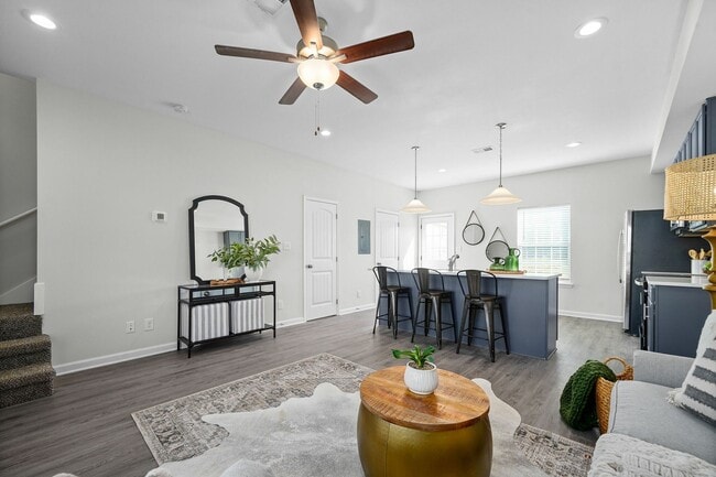Spacious Living Room with Wood Style Flooring