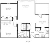 2BR/1BA 884 sq ft