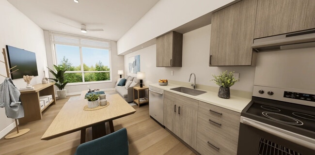 1 Bed Dining and Living Area Rendering - Connection Angle Lake