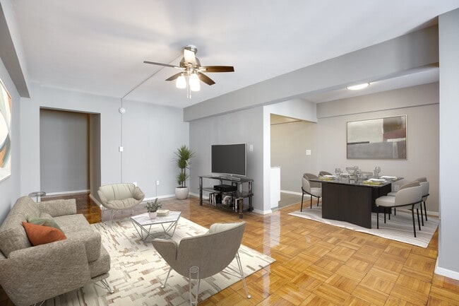 Living room and dining room (virtually staged)