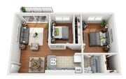 Furnished Floorplan of 2 Bedroom 1 Bath - Small