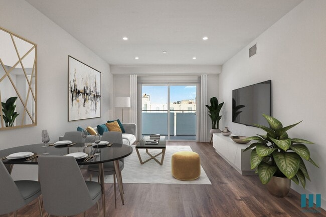 Living Room with Recessed Lighting, Vinyl Flooring, and Patio