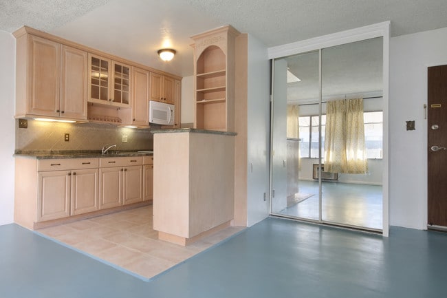Kitchen with entryway storage closet. - 250 Linden Ave Condo Unit 208