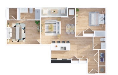 2 Bed / 2 Bath 1036 Sq Ft