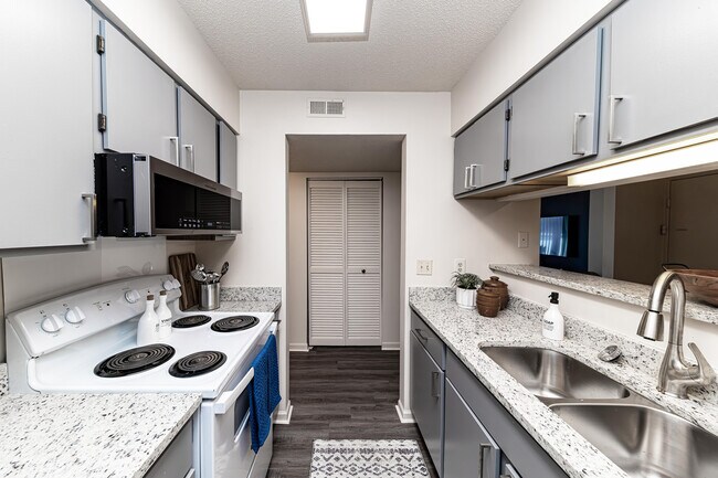 Kitchen with granite counters and modern cabinetry