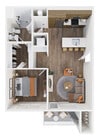 Explore this sleek apartment design featuring an inviting living area, state-of-the-art kitchen, and private balcony.