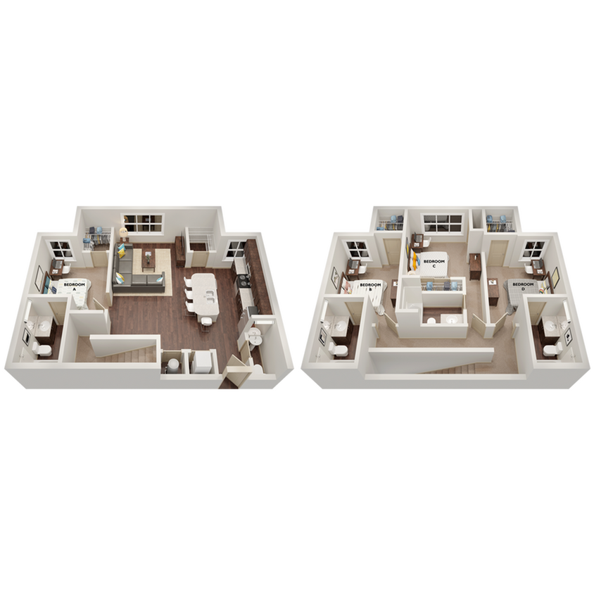 D2 Townhome: 4BD | 4.5BA | 1454 SF - D2 Townhome