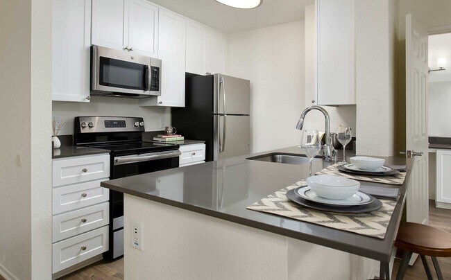 Modern Apartment Kitchen with Stainless Steel Appliances