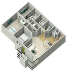 B2 (Pine) 2x2 837 3D floor plan