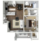 1 Bed - 1 Bath Cambridge 3D floor plan