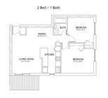 2 Bed / 1 Bath Floor Plan