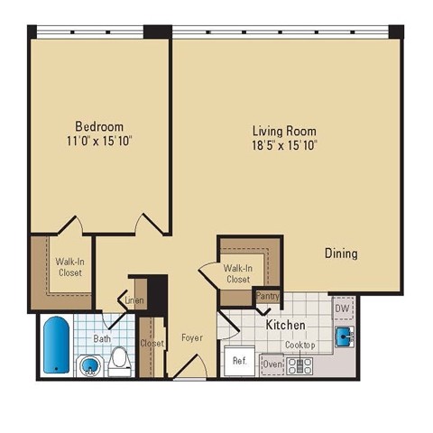Floor Plan - 1 Bed - 1 Bath | A08