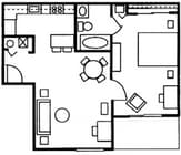 1 dormitorio, 1 baño