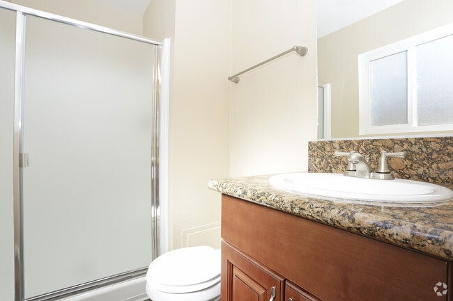 Hall Bathroom | Renovated: Dark Cabinets