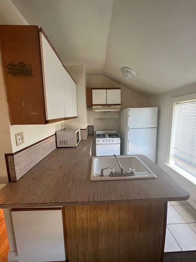 Kitchen with Stove, Microwave & Refrigerator - 731 Lucas Ave Unit B
