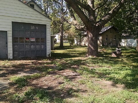 Back yard, detached garage