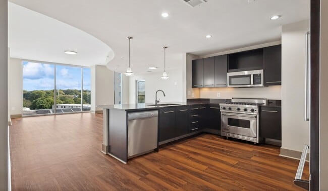 Modern kitchen with stainless steel appliances
