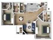 Two Bedrooms, Two Bathrooms, 1077 sqft, Full-Size Washer/Dryer, Two Oversized Closets, Patio/Balcony or Solarium