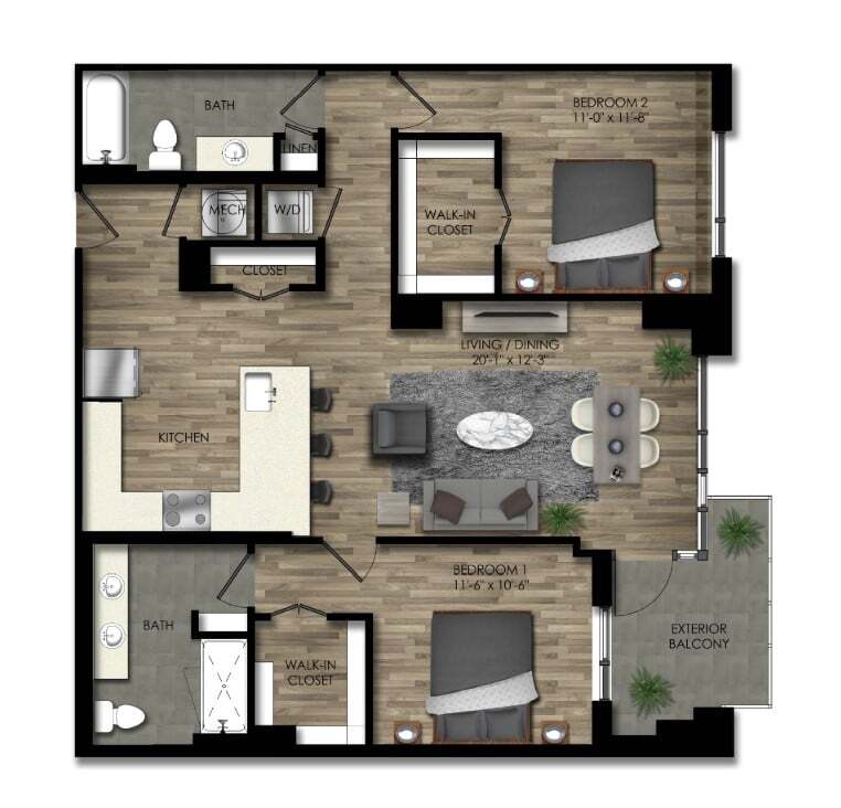 Floor Plan - 2 Bed/2 Bath-23W