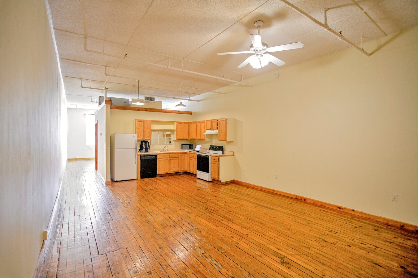 The apartment boasts a large living area that adjoins the kitchen space. - 225 Depot St Unit Apt #1