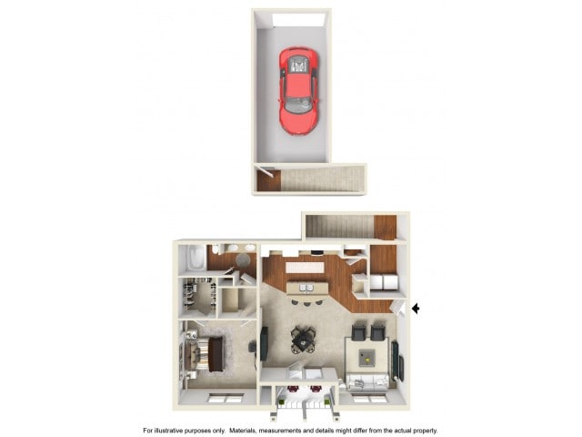 Grady 2nd Floor Back - One Bedroom One Bath with Garage - Grady - Style 2