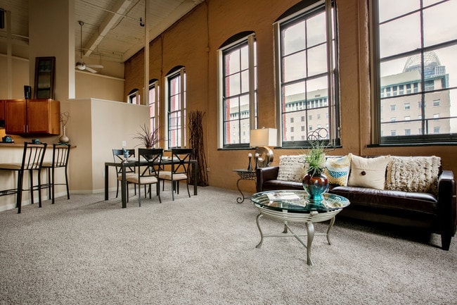 open living room with views of Cincinnati