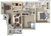 2 BD, 2 BA-960 SF LAYOUT