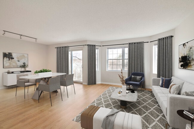 Renovated Package I living and dining room with hard surface flooring